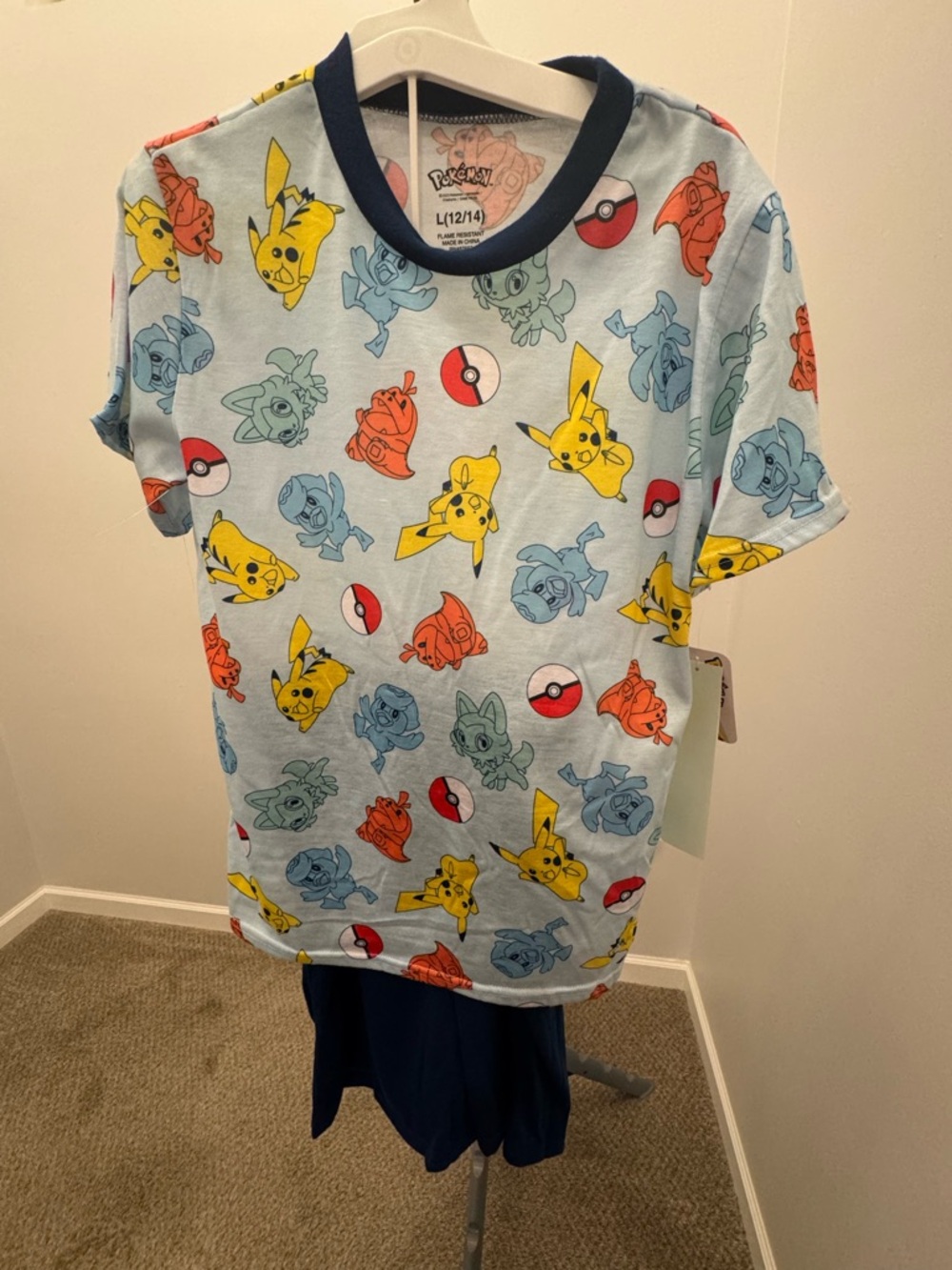 Pokemon Boy's 2 Piece Shorts & T Shirt Top Pajama Sleep Set Size L 12/14 NWT